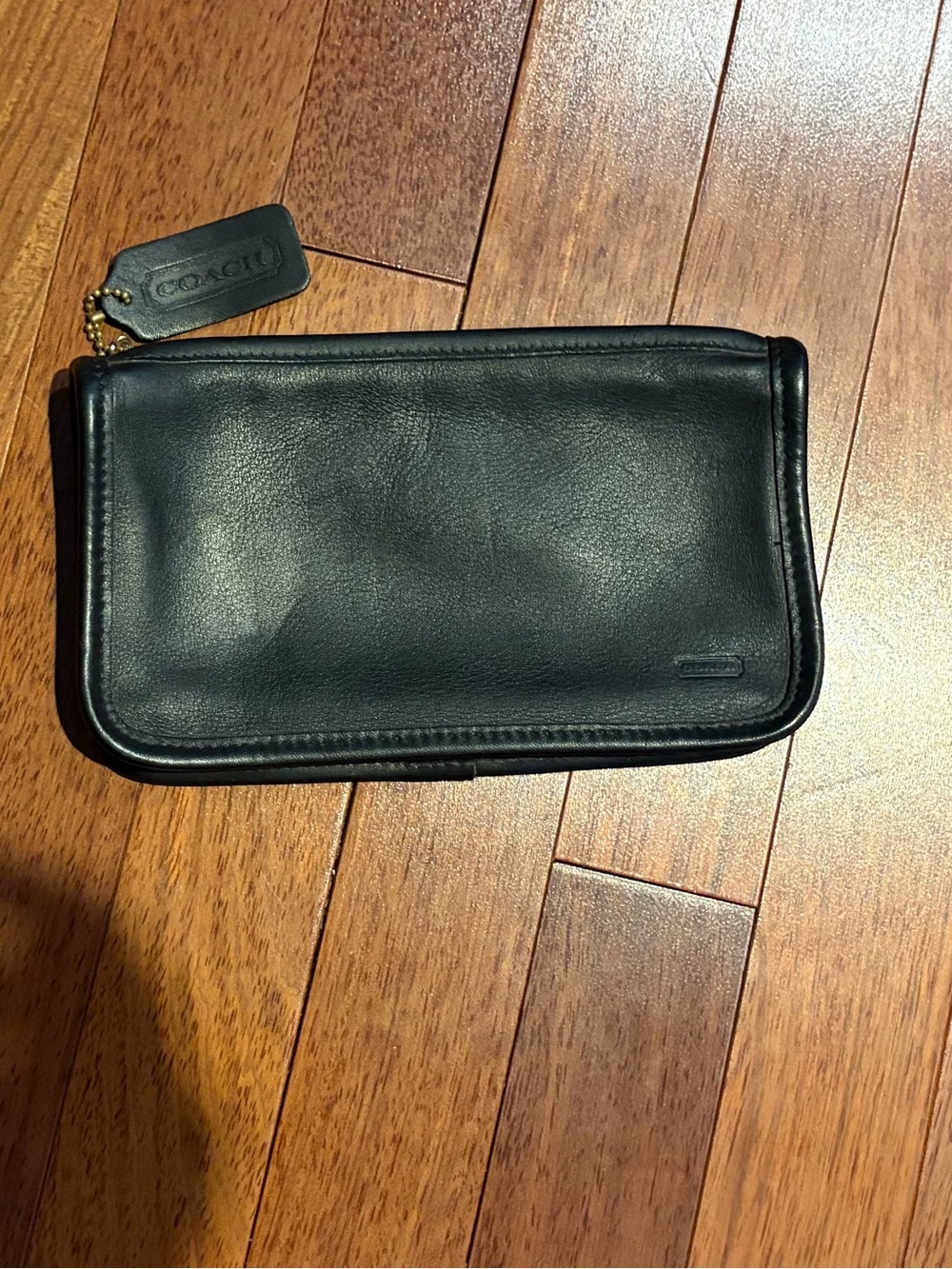 Coach Women’s Black Leather Travel Wallet with Leather Tag